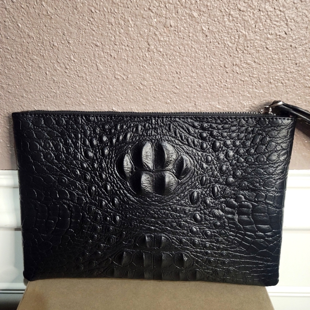 Black Faux Croc Wristlet NWT